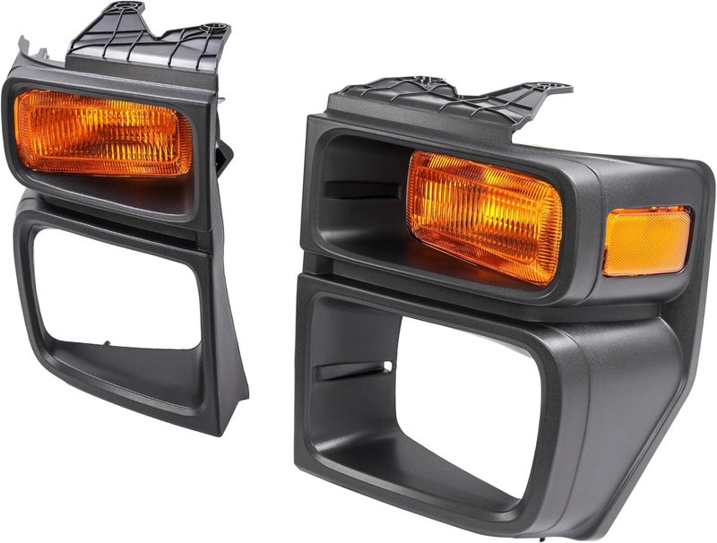 ALMULOO Pair Headlight Bezels w/Turn Signal Light Compatible with 2008-2019 Ford E150 E250 E350 Super Duty Replacement for FO2525103 FO2524103 Headlamp Bezel Trim Kit Yellow Lens Black Bezel LH&RH - Image 3